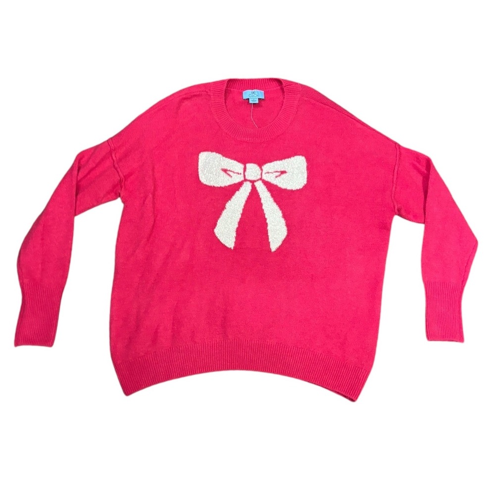CeCe Hot Pink Bow Knit‎ Sweater Women's Small, Acrylic Blend NWT Valentine's Day - Picture 3 of 9